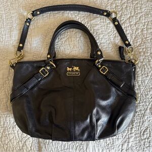 EUC Coach Madison Sophia Satchel Black Leather with Gold Accents